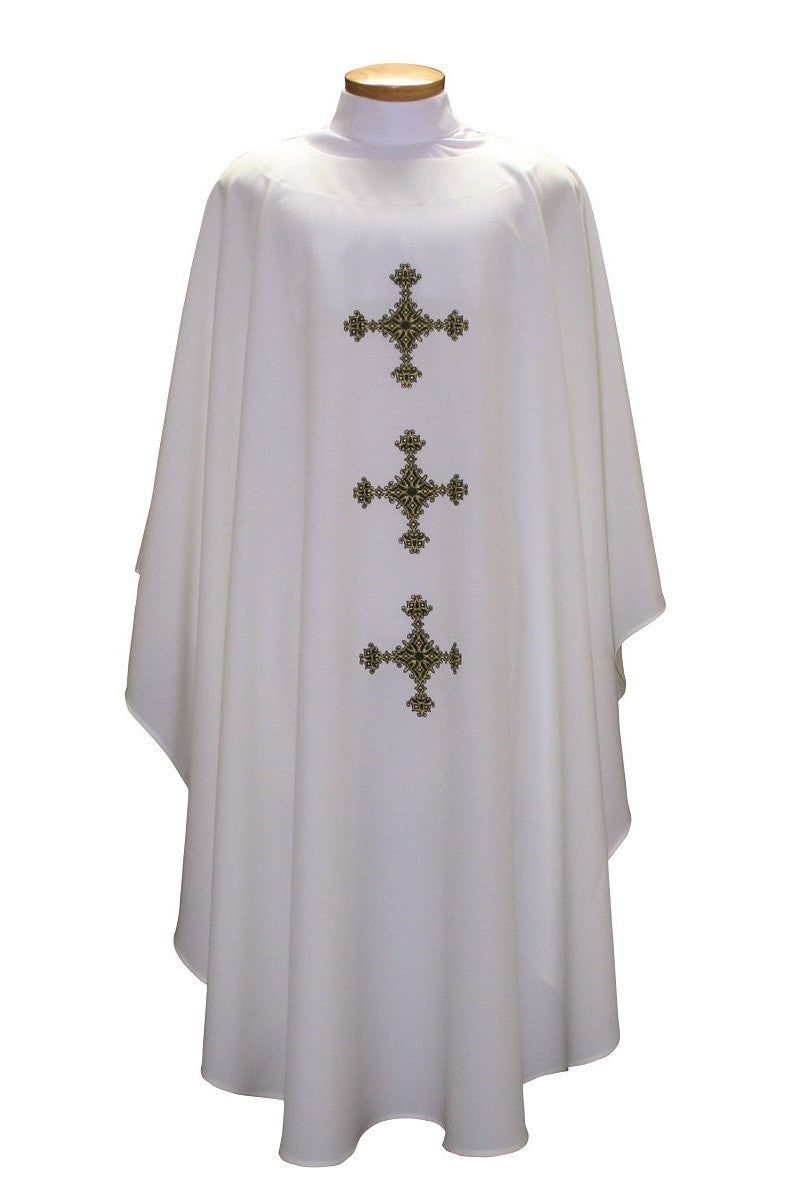 Chasuble with 3 Crosses - SL2016-Church Life-Beau Veste-Embroidered Front Only-Pure White-Michigan Church Supply