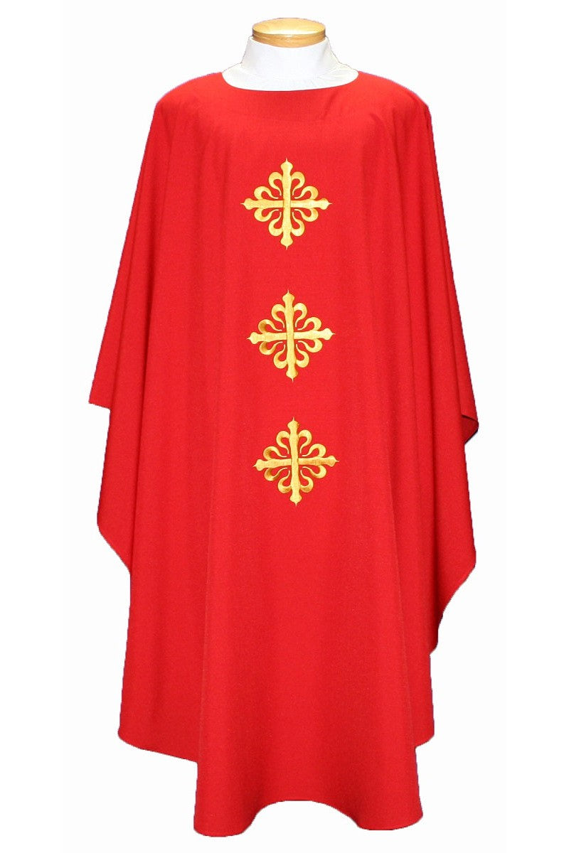 Chasuble with 3 Crosses - SL2020-Church Life-Beau Veste-Embroidered Front Only-Pure White-Michigan Church Supply