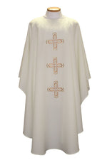 Chasuble with 3 Crosses - SL2021-Church Life-Beau Veste-Embroidered Front Only-Pure White-Michigan Church Supply