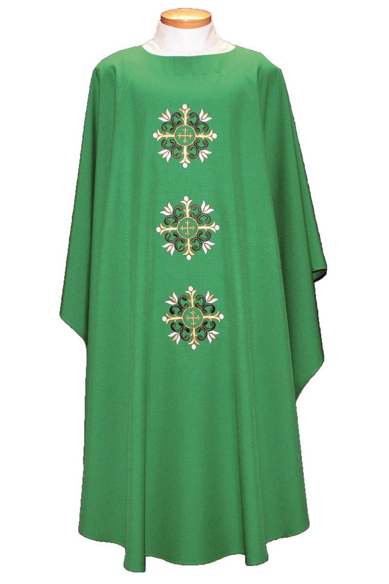 Chasuble with 3 crosses - SL2019-Church Life-Beau Veste-Embroidered Front Only-Pure White-Michigan Church Supply