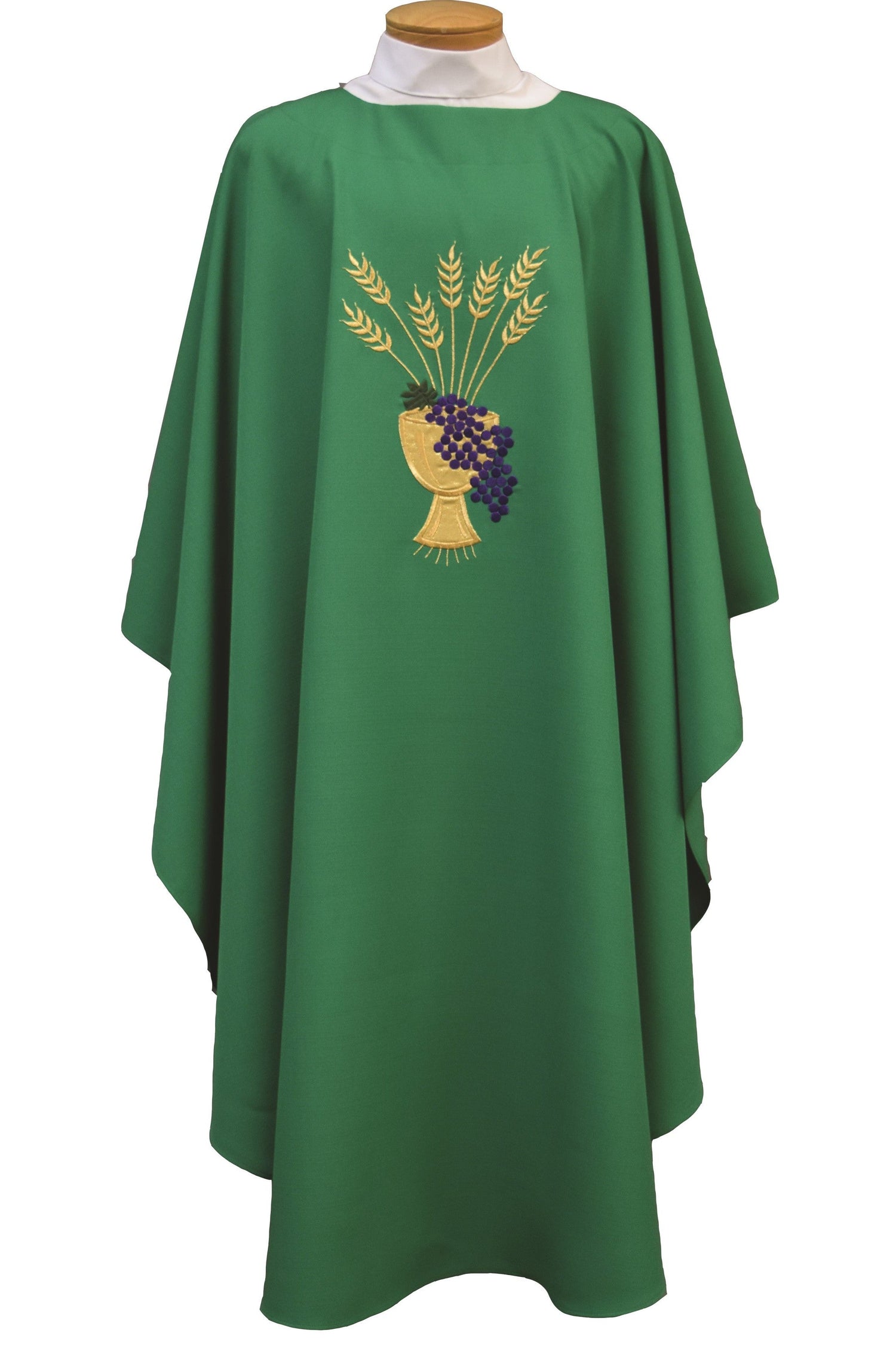 Chasuble with Chalice, Grapes & Wheat - SL873-Church Life-Beau Veste-Embroidered Front Only-Pure White-Michigan Church Supply