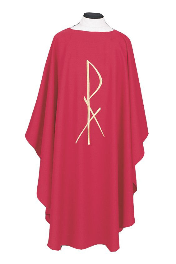 Chasuble with Chi-Rho - SL852-Church Life-Beau Veste-Embroidered Front Only-Pure White-Michigan Church Supply