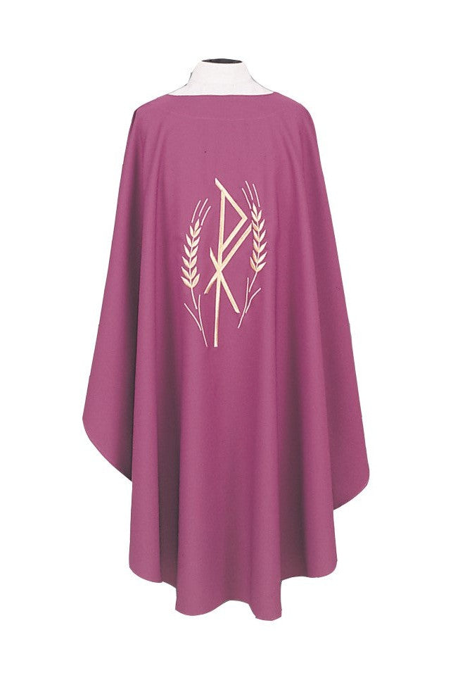 Chasuble with Chi-Rho & Wheat - SL864-Church Life-Beau Veste-Embroidered Front Only-Pure White-Michigan Church Supply