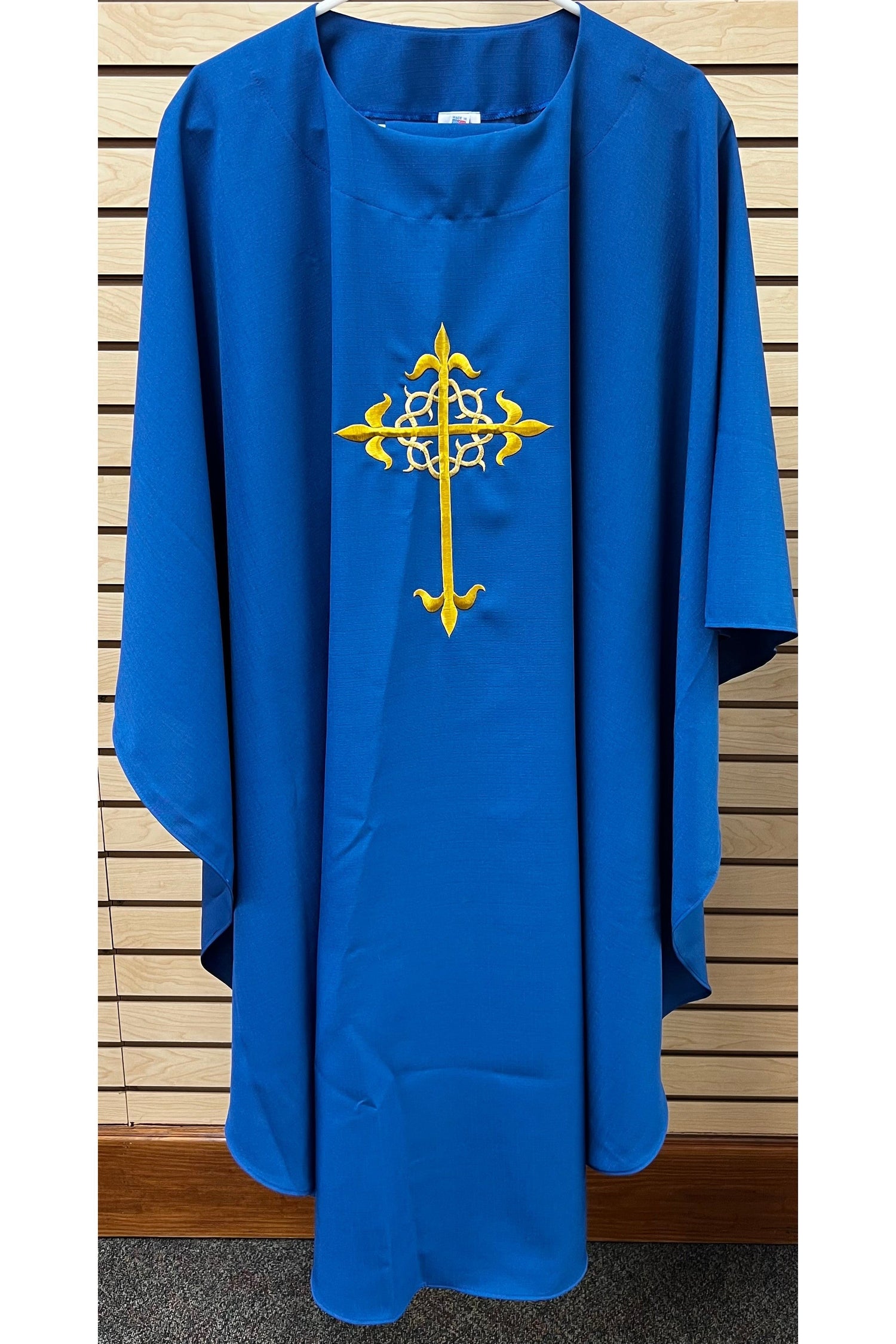 Chasuble with Cross & Crown - SL2023-Church Life-Beau Veste-Embroidered Front & Back-Blue - SL2023AB-Michigan Church Supply