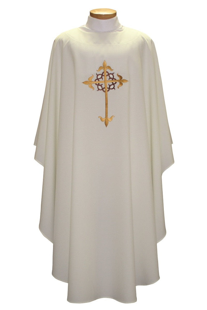 Chasuble with Cross & Crown - SL2023-Church Life-Beau Veste-Embroidered Front Only-Pure White - SL2023PW-Michigan Church Supply