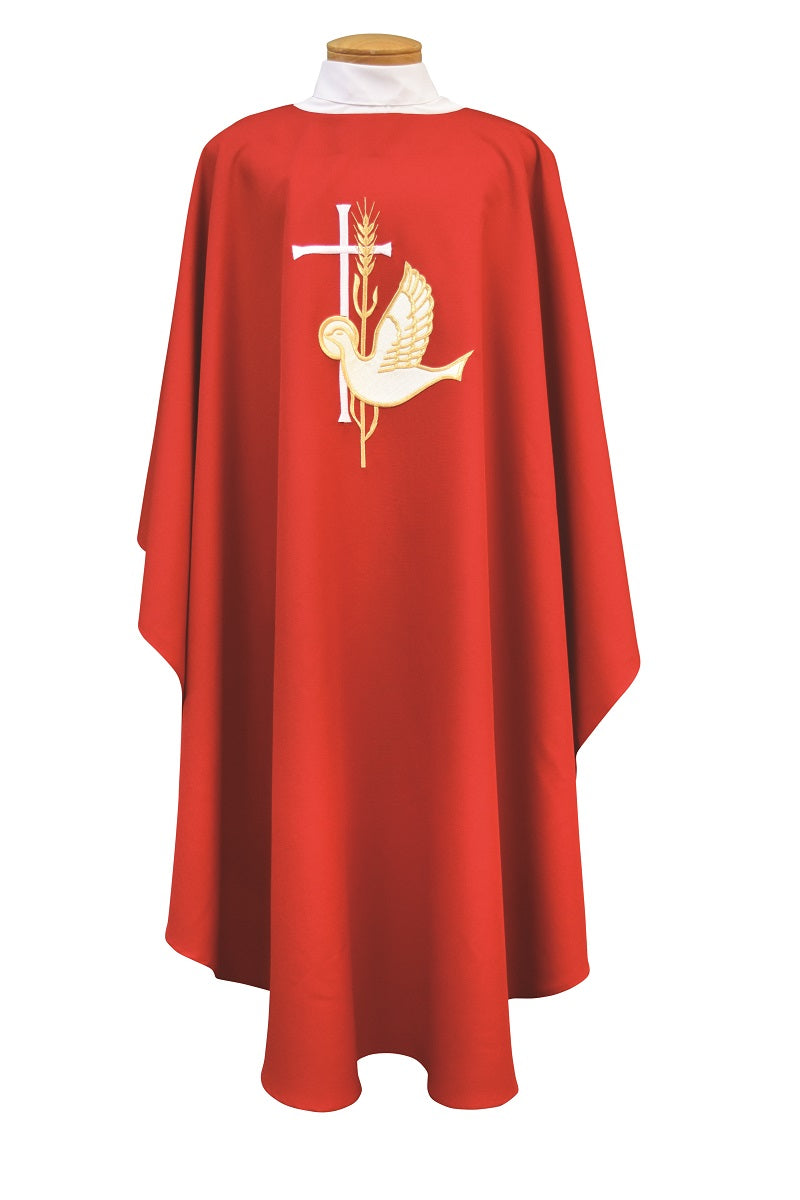 Chasuble with Cross & Dove - SL851-Church Life-Beau Veste-Embroidered Front Only-Pure White-Michigan Church Supply