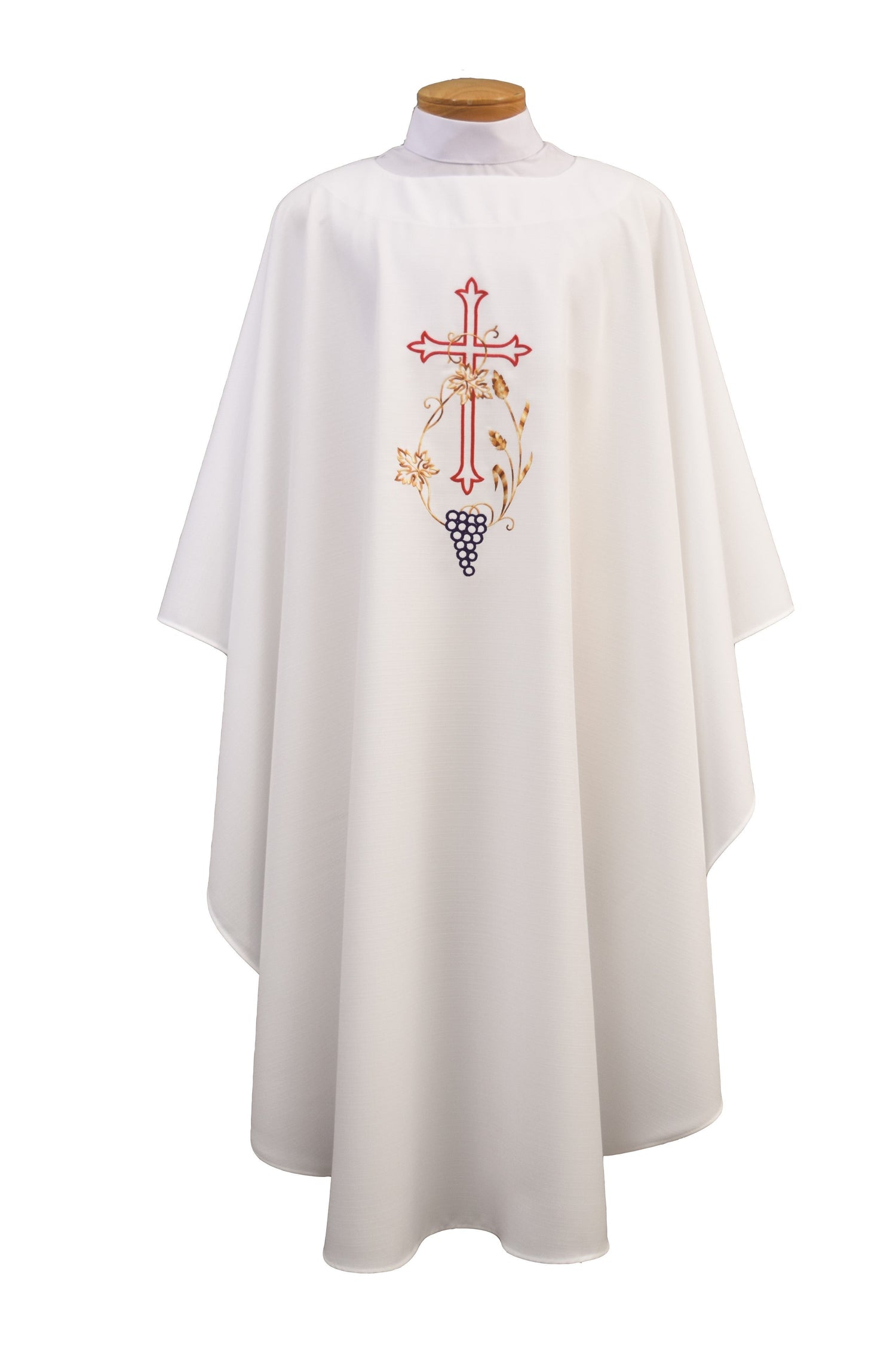 Chasuble with Cross & Grapes - SL840-Church Life-Beau Veste-Embroidered Front Only-Pure White-Michigan Church Supply