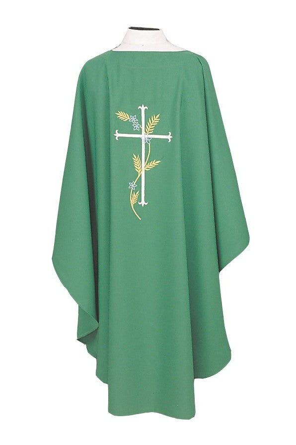 Chasuble with Cross & Wheat - SL871-Church Life-Beau Veste-Embroidered Front Only-Pure White-Michigan Church Supply