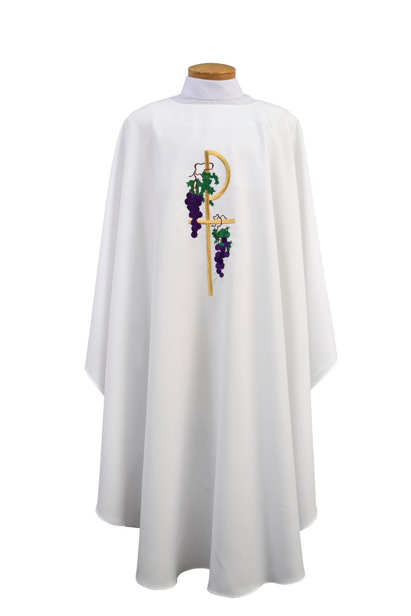 Chasuble with Grapes & Chi-Rho - SL845-Church Life-Beau Veste-Embroidered Front Only-Pure White-Michigan Church Supply