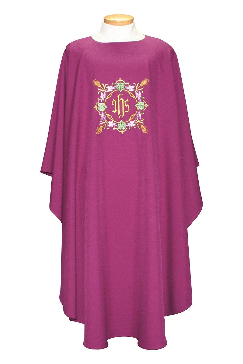 Chasuble with IHS - SL2024-Church Life-Beau Veste-Embroidered Front Only-Pure White-Michigan Church Supply