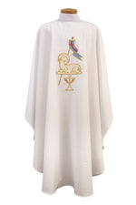 Chasuble with Lamb and Flag - SL859-Church Life-Beau Veste-Embroidered Front Only-Pure White-Michigan Church Supply