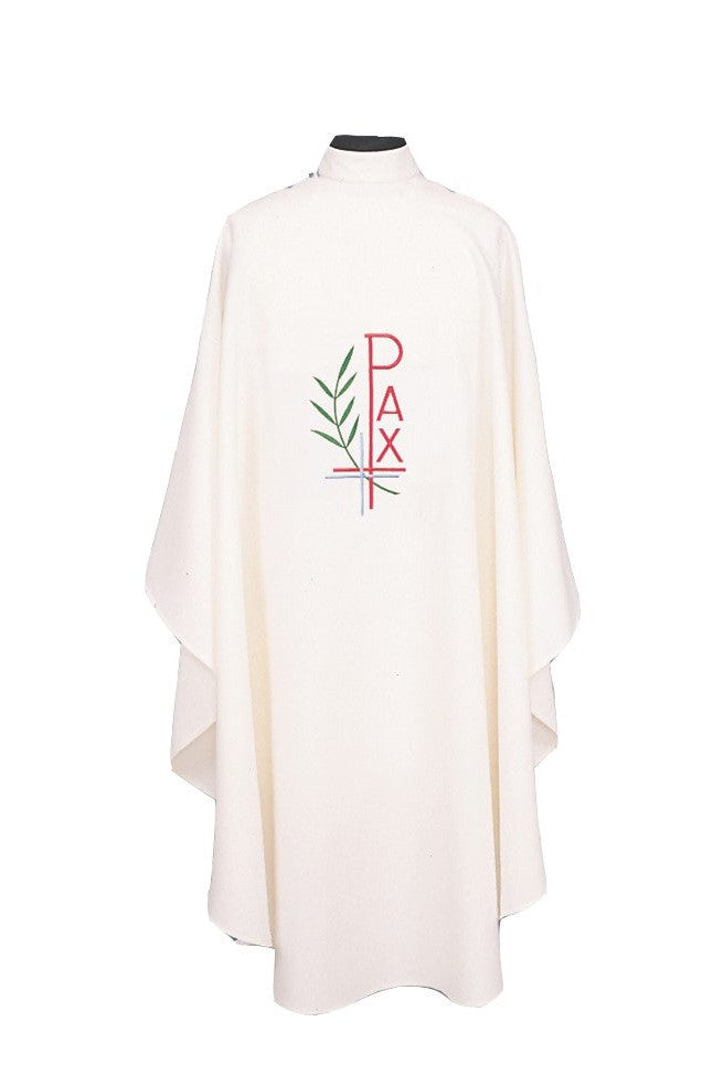 Chasuble with Leaf & Pax - SL868-Church Life-Beau Veste-Embroidered Front Only-Pure White-Michigan Church Supply