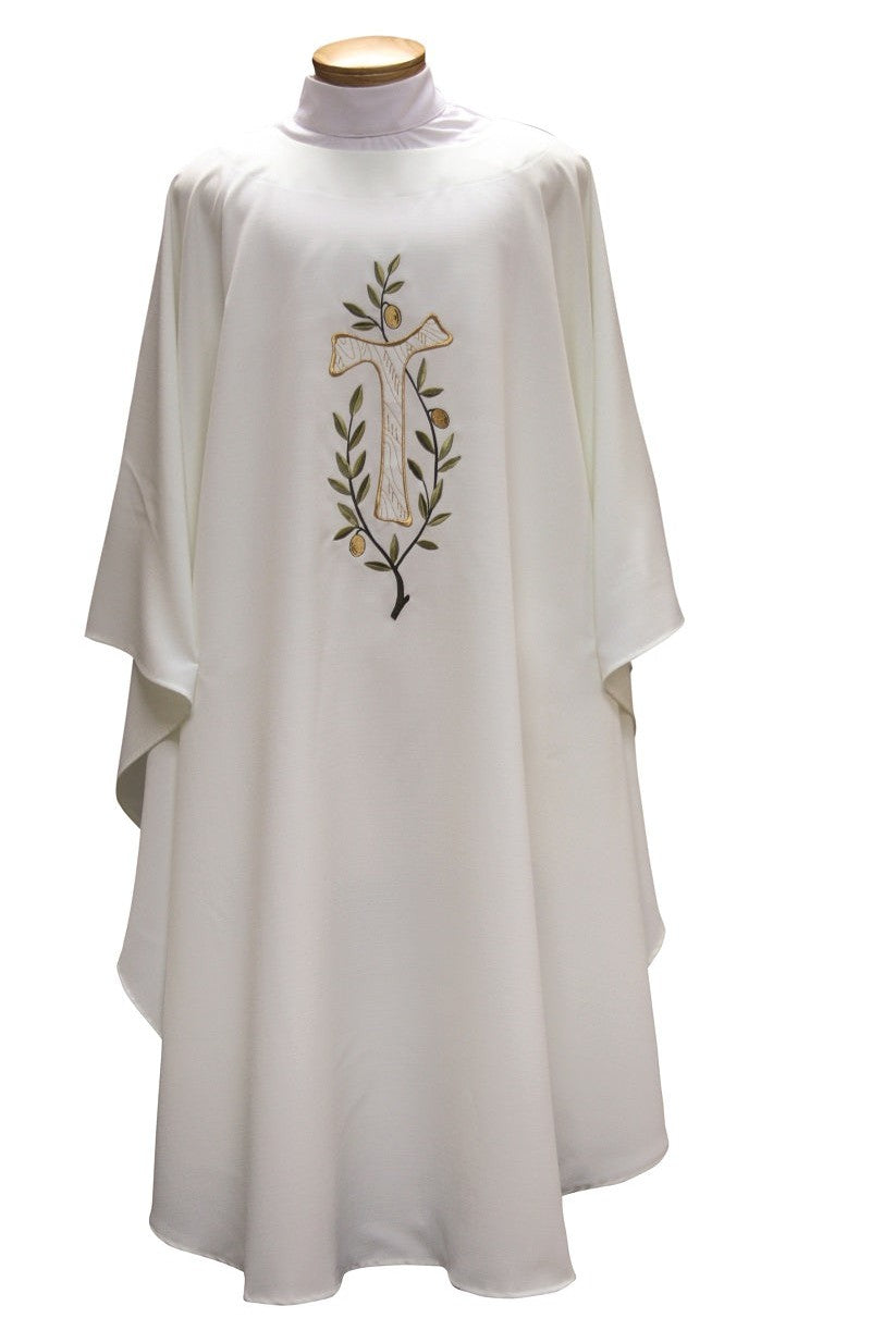 Chasuble with Tau Cross - SL2032-Church Life-Beau Veste-Embroidered Front Only-Pure White-Michigan Church Supply