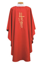 Chasuble with cross and wheat - SL850-Church Life-Beau Veste-Embroidered Front Only-Pure White-Michigan Church Supply