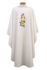 Chasuble with cross & flowers - SL841-Church Life-Beau Veste-Embroidered Front Only-Pure White-Michigan Church Supply