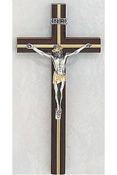 Cherry Crucifix W/ Gold Inlay: 10" - UZ7942656-Inspirational Gifts-McVan-Michigan Church Supply