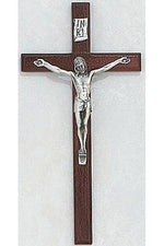 Cherry Crucifix W/ Silver Corpus: 10" - UZ7941-Inspirational Gifts-McVan-Michigan Church Supply