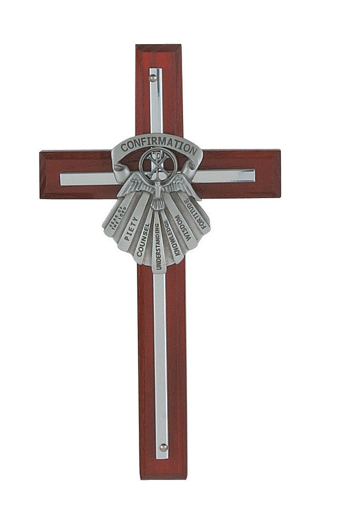 Cherry "Gift of the Spirit Confirmation" Cross - UZ77-18-Inspirational Gifts-McVan-Michigan Church Supply