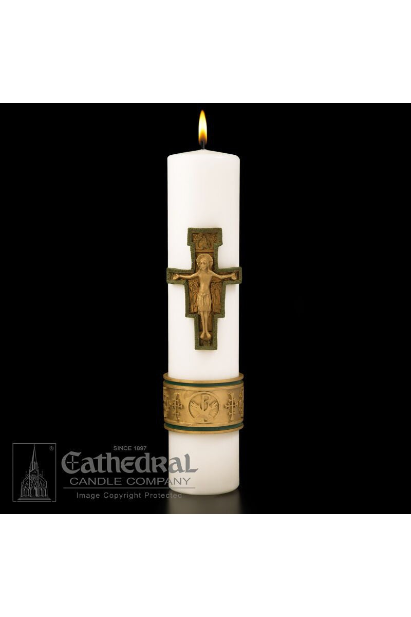 Christ Candle - Cross of St. Francis - 3" x 14" - GG84601101-Church Life-Cathedral Candle-Michigan Church Supply