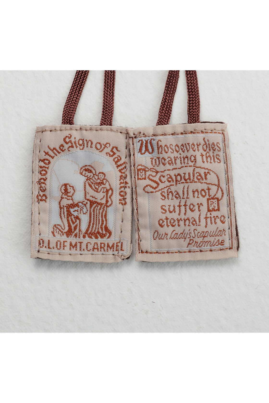 Cloth Scapular on brown cord - LAPL870BR-Inspirational Gifts-RELIGIOUS ART INC-Michigan Church Supply