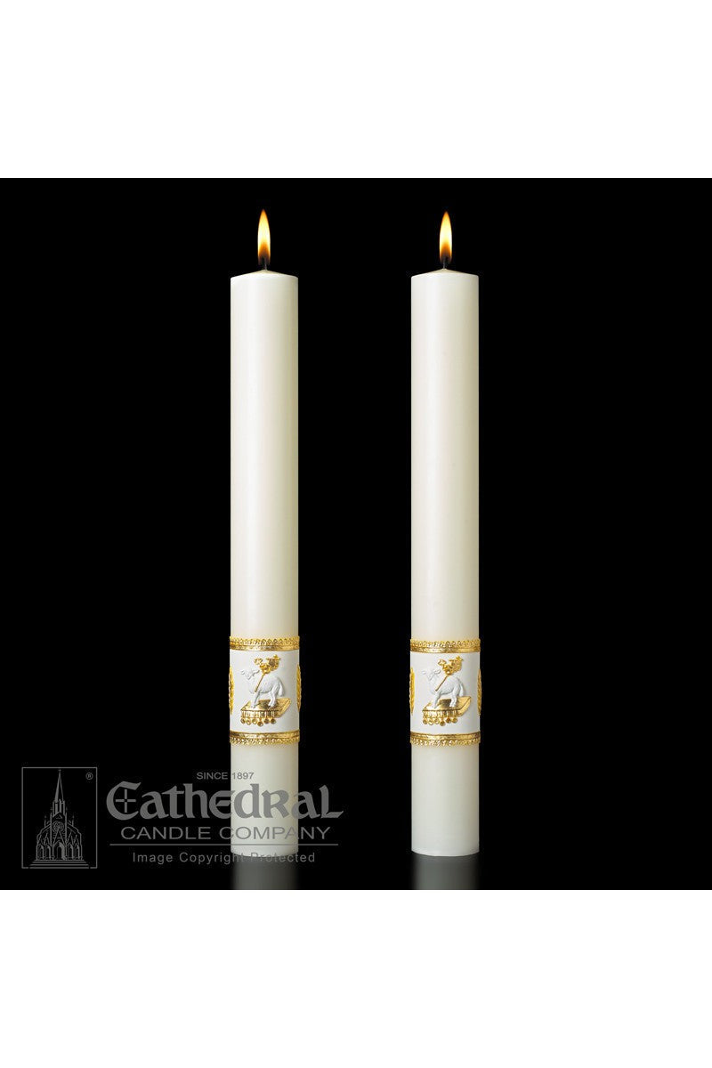 Complementing Side Altar Candles - Ornamented-Church Life-Cathedral Candle-1-1/2" x 12" - GG80912502-Michigan Church Supply