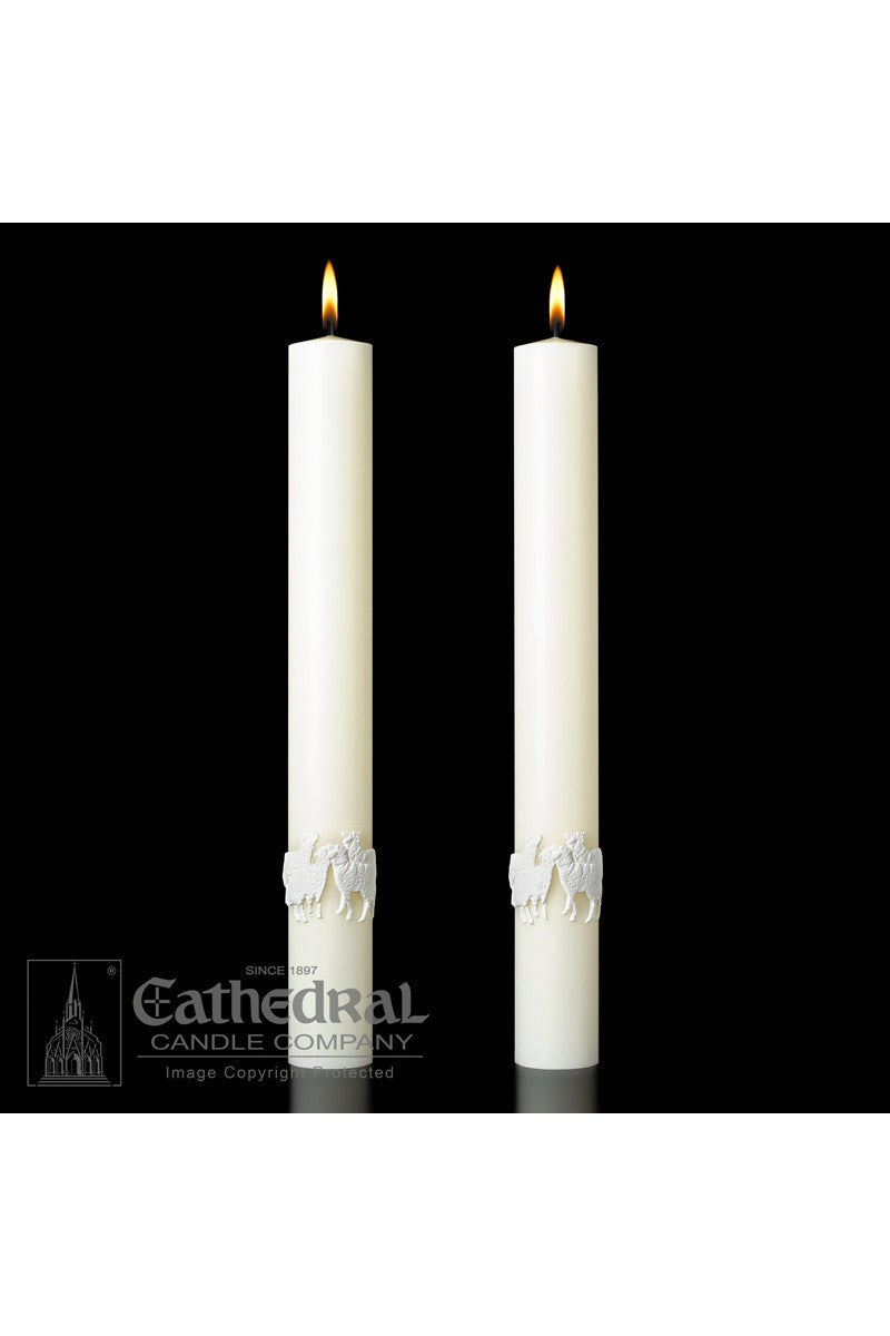 Complementing Side Altar Candles - The Good Shepherd-Church Life-Cathedral Candle-1-1/2" x 12" - GG80986225-Michigan Church Supply