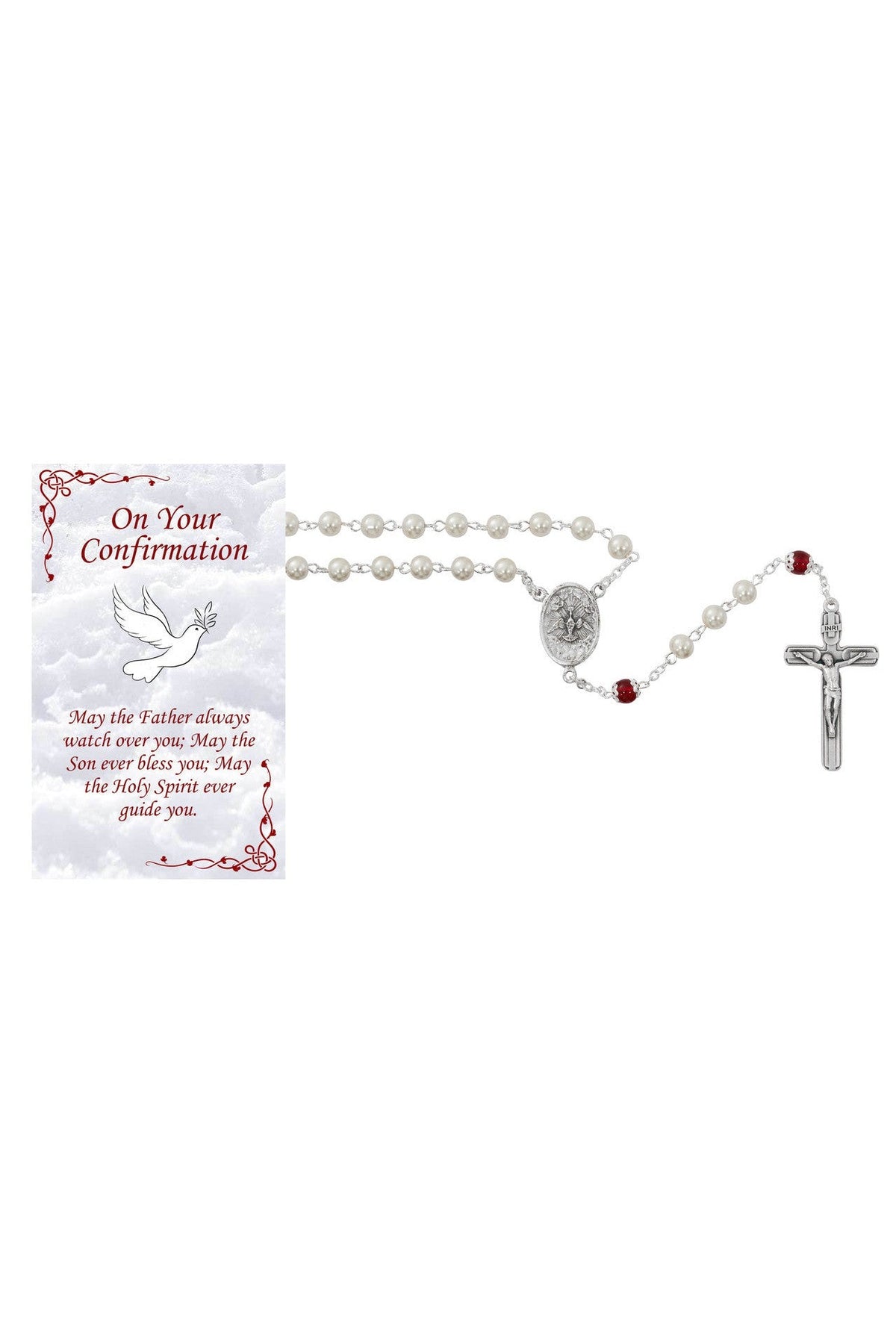 Confirmation Rosary - White - UZP536RC-Inspirational Gifts-McVan-Michigan Church Supply