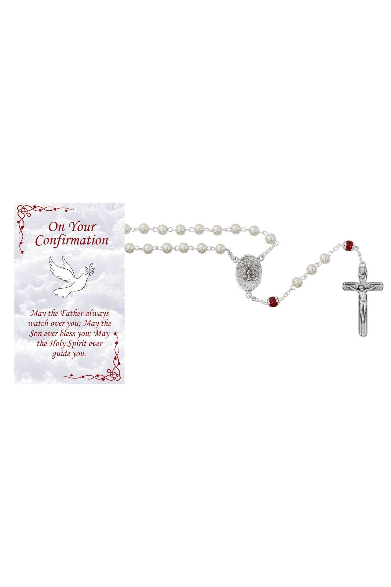 Confirmation Rosary - White - UZP536RC-Inspirational Gifts-McVan-Michigan Church Supply