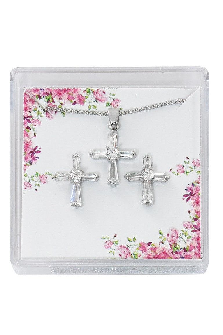 Cross Necklace and Earring Set - UZPES13-Inspirational Gifts-McVan-Michigan Church Supply