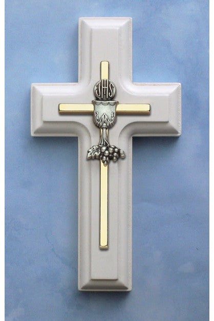 Cross with Chalice (White or Rosewood) - HX17396-Inspirational Gifts-Devon-White-Michigan Church Supply