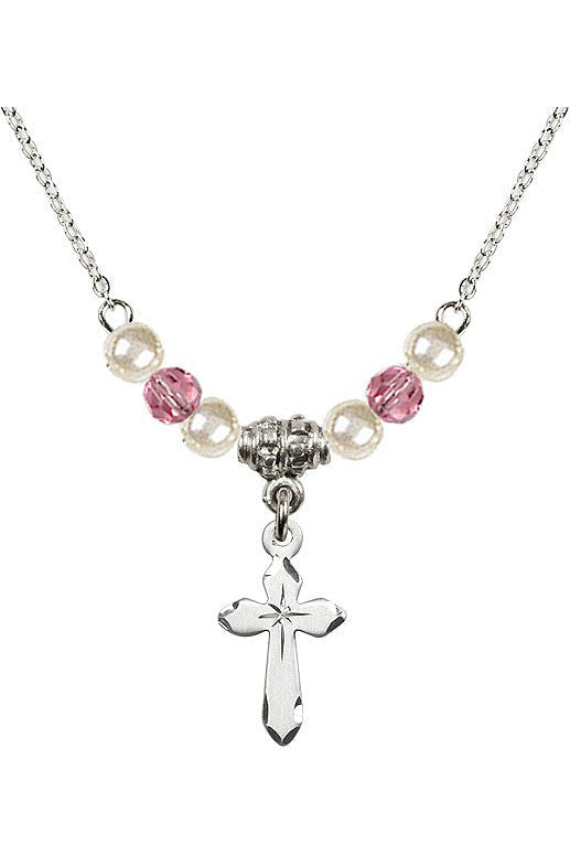 Cross with Faux Pearl and Rose Beads - FNN03C/RO-2529PWS/18RH-Jewelry-Bliss Mfg-Michigan Church Supply