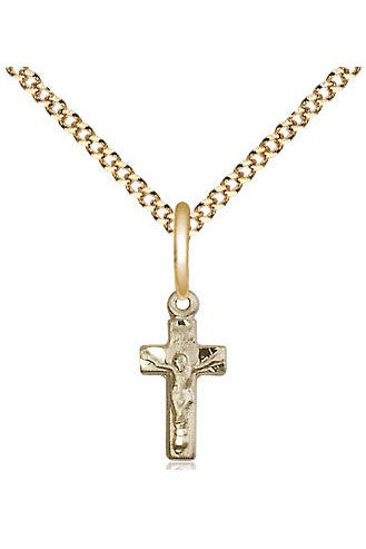 Crucifix Medal 13" chain - FN4134-Jewelry-Bliss Mfg-Gold Filled-Michigan Church Supply