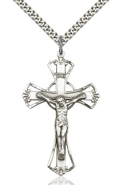 Crucifix Medal - FN0643-Jewelry-Bliss Mfg-Sterling Silver-Michigan Church Supply