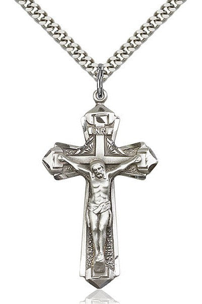 Crucifix Medal - FN0650-Jewelry-Bliss Mfg-Sterling Silver-Michigan Church Supply