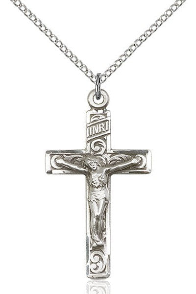 Crucifix Medal - FN0652-Jewelry-Bliss Mfg-Sterling Silver-Michigan Church Supply