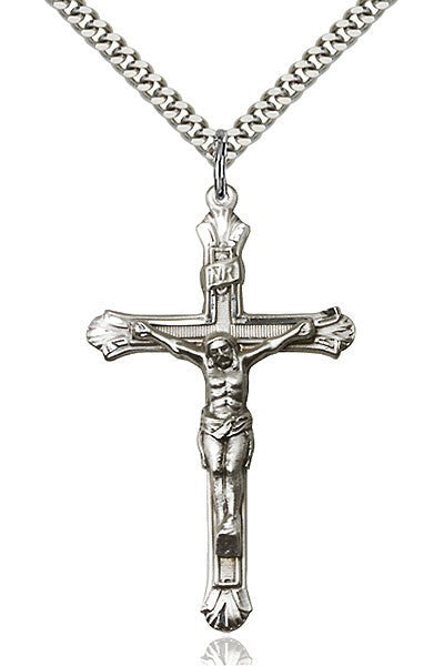 Crucifix Medal - FN0657-Jewelry-Bliss Mfg-Sterling Silver-Michigan Church Supply