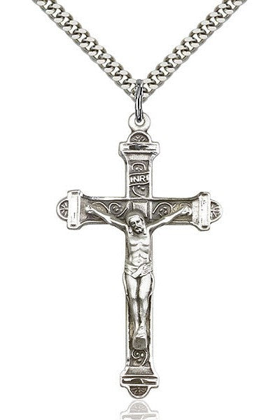 Crucifix Medal - FN0658-Jewelry-Bliss Mfg-Sterling Silver-Michigan Church Supply