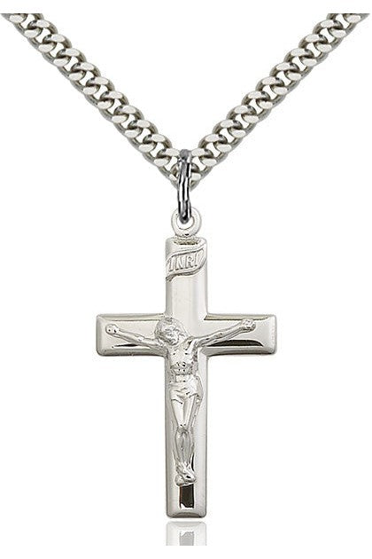 Crucifix Medal - FN2191-Jewelry-Bliss Mfg-Sterling Silver-Michigan Church Supply