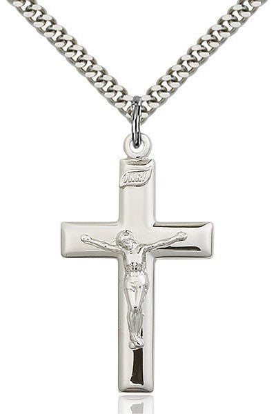 Crucifix Medal - FN2193-Jewelry-Bliss Mfg-Sterling Silver-Michigan Church Supply