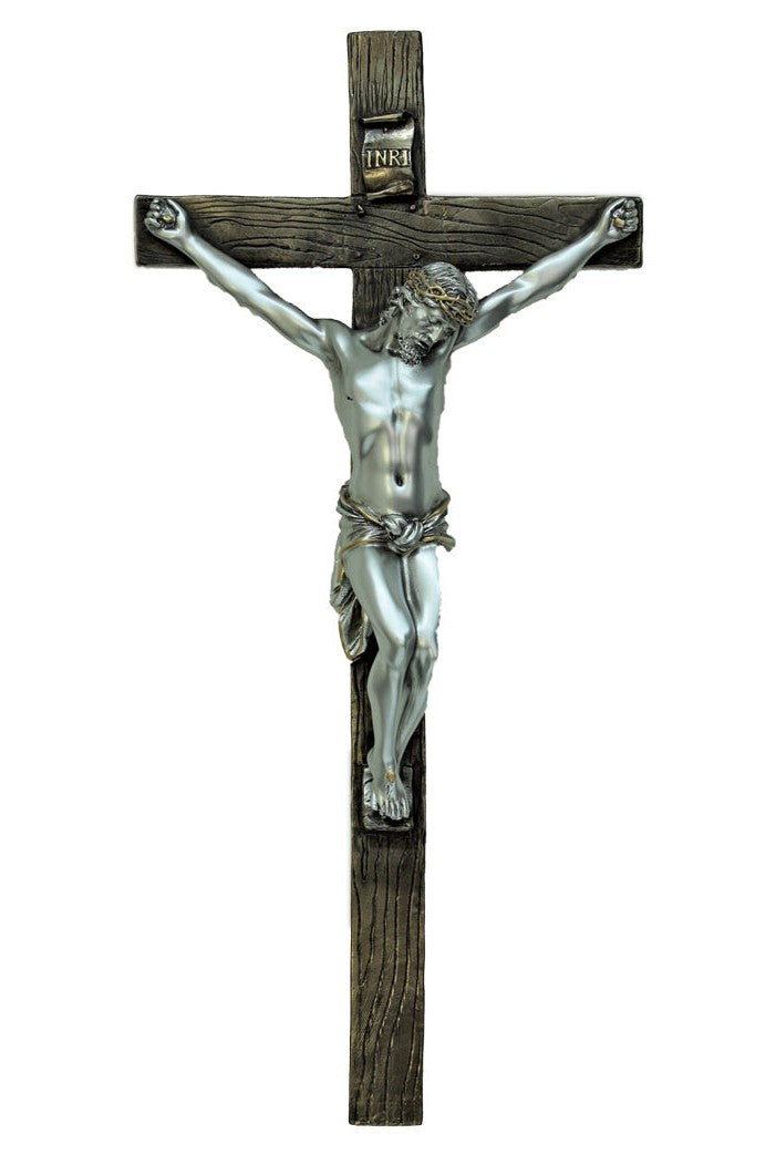 Crucifix bronze with pewter corpus 13" - ZWSR75596BS-Inspirational Gifts-Goldscheider of Vienna-Michigan Church Supply