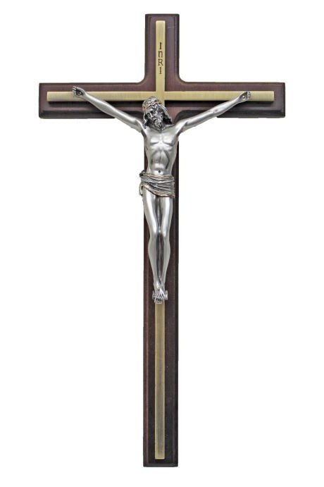 Crucifix with a wood cross and pewter corpus 10.5" - ZWSR76807PG-Inspirational Gifts-Goldscheider of Vienna-Michigan Church Supply