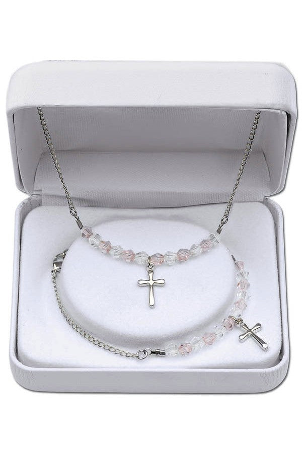 Crystal/Rose Bracelet and Necklace Set - HSMM2874-Jewelry-H. J. Sherman-Michigan Church Supply