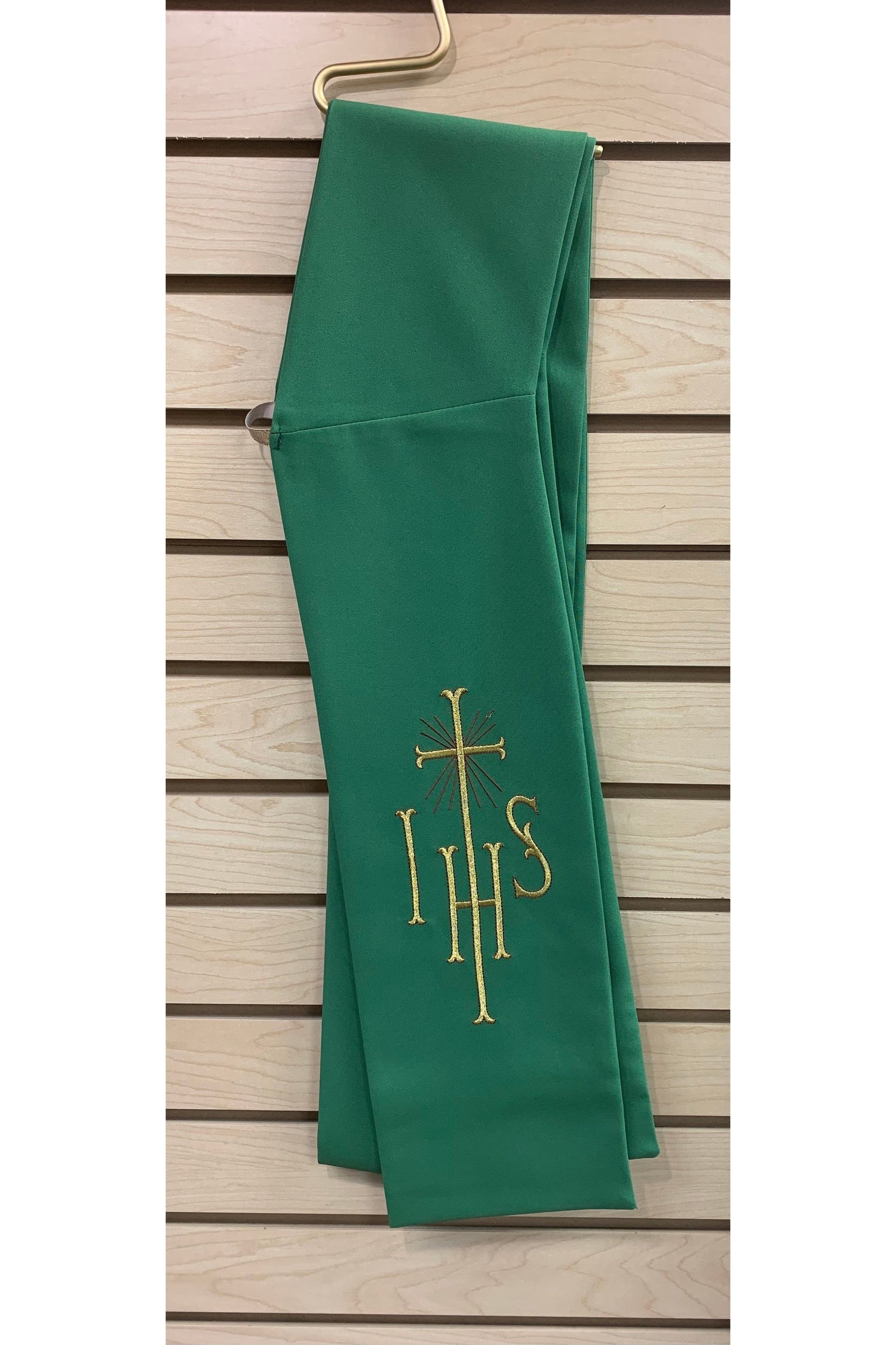 Deacon Stole with IHS Symbol - Green - SO220GD-Church Life-Solivari-Michigan Church Supply