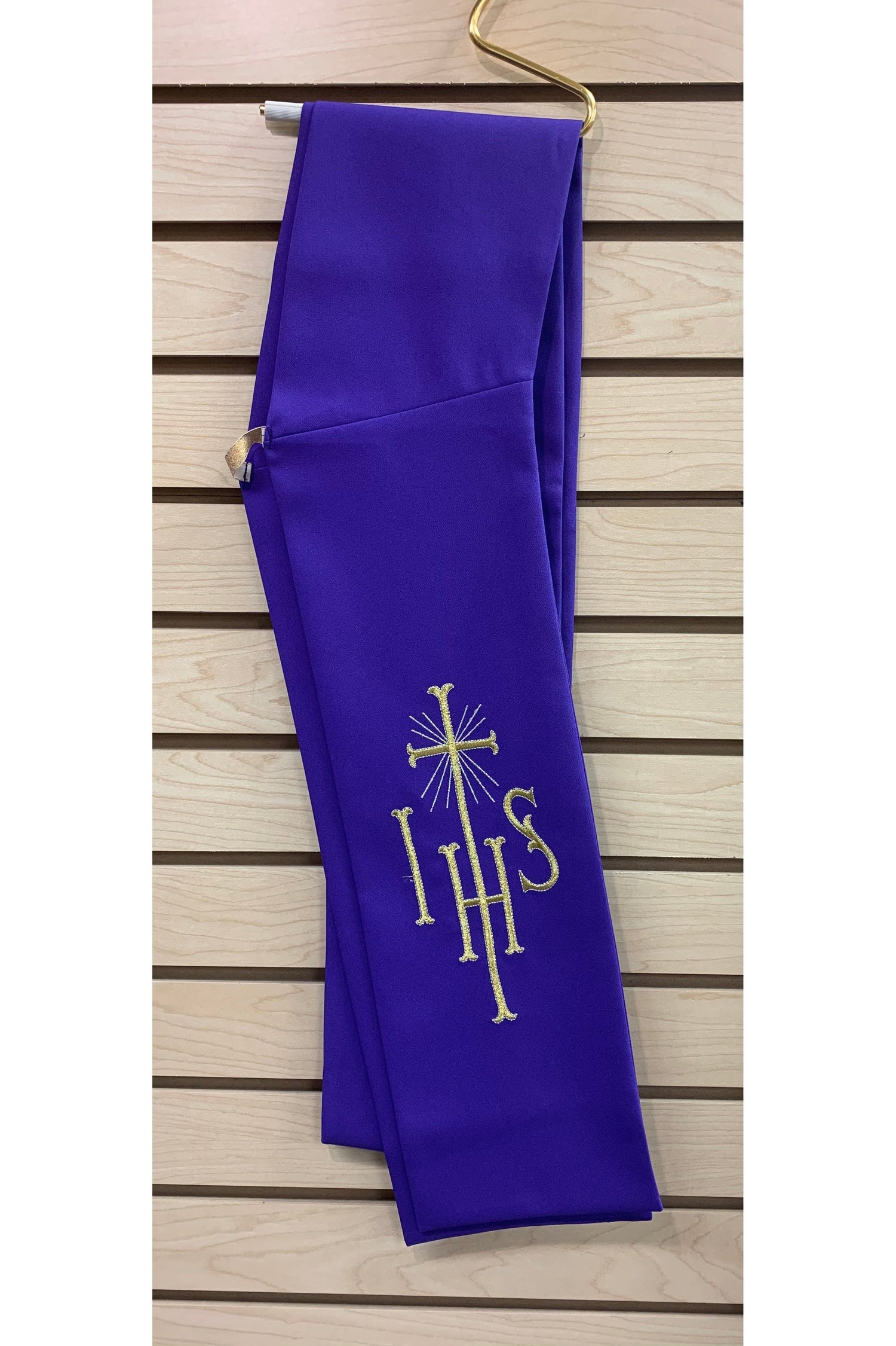 Deacon Stole with IHS Symbol - Purple - SO220PD-Church Life-Solivari-Michigan Church Supply