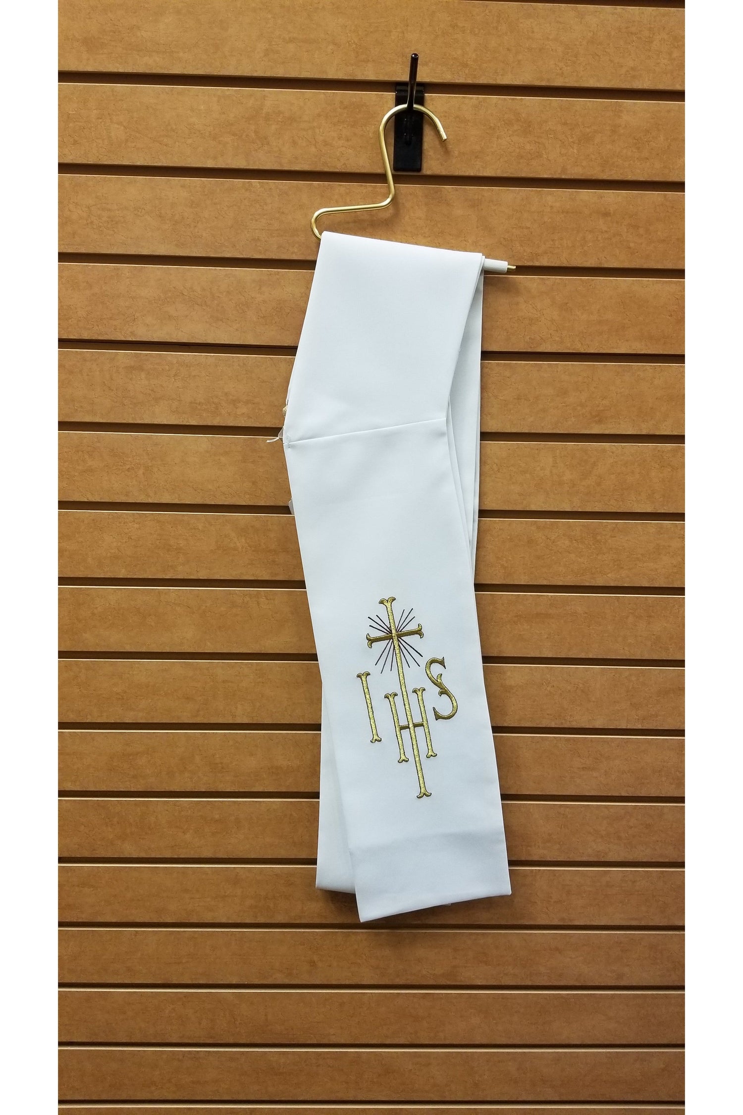 Deacon Stole with IHS Symbol - White - SO220WD-Church Life-Solivari-Michigan Church Supply