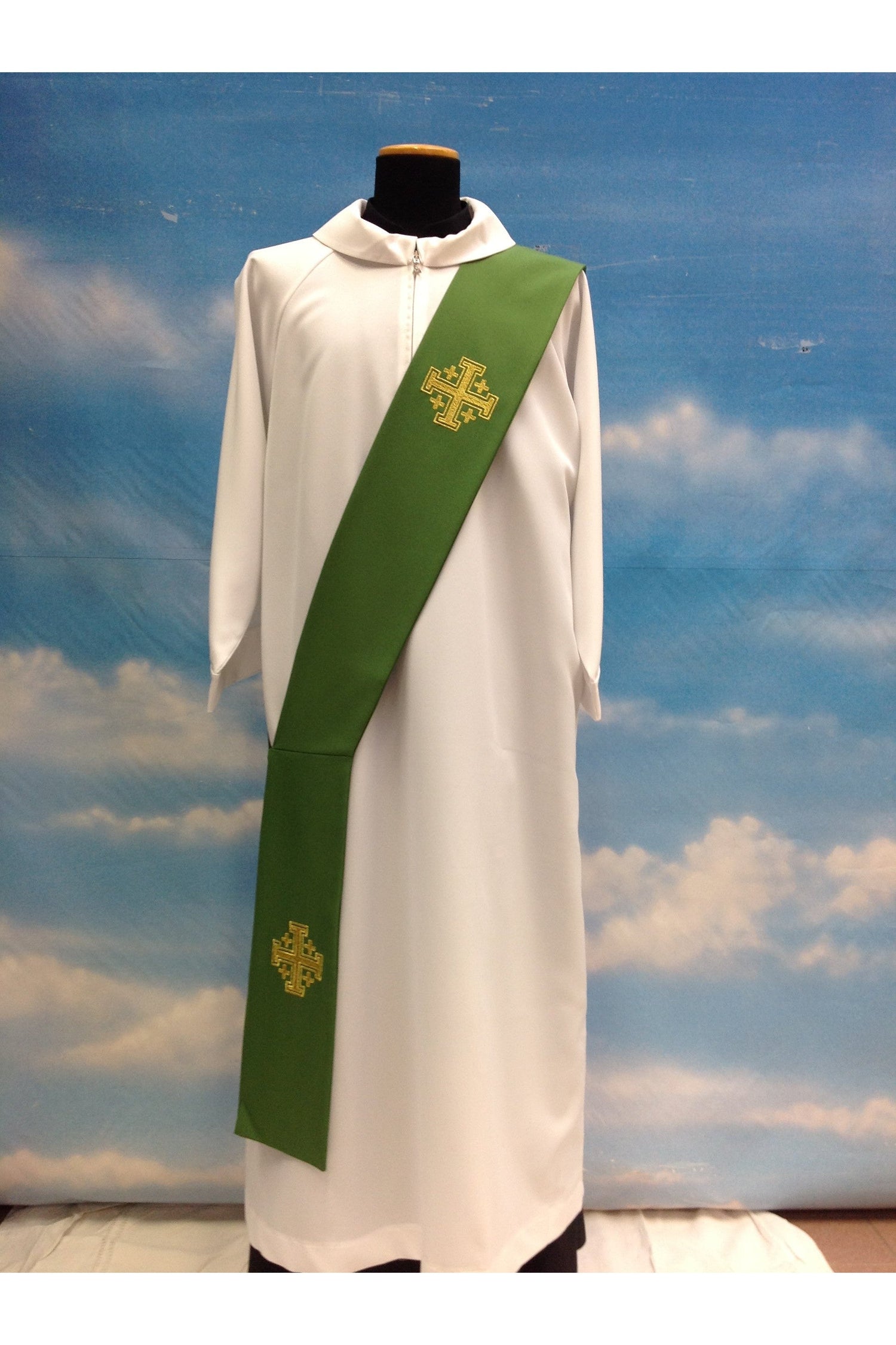 Deacon Stole with Jerusalem Cross - Green - SO137G-Church Life-Solivari-Michigan Church Supply