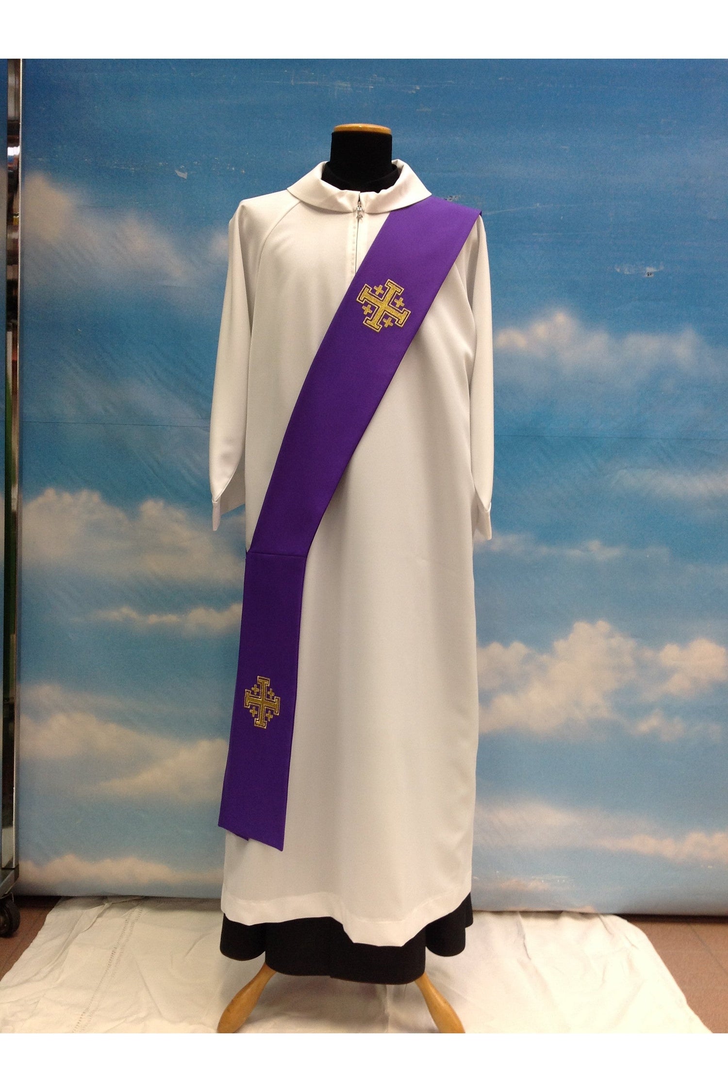 Deacon Stole with Jerusalem Cross - Purple - SO137P-Church Life-Solivari-Michigan Church Supply