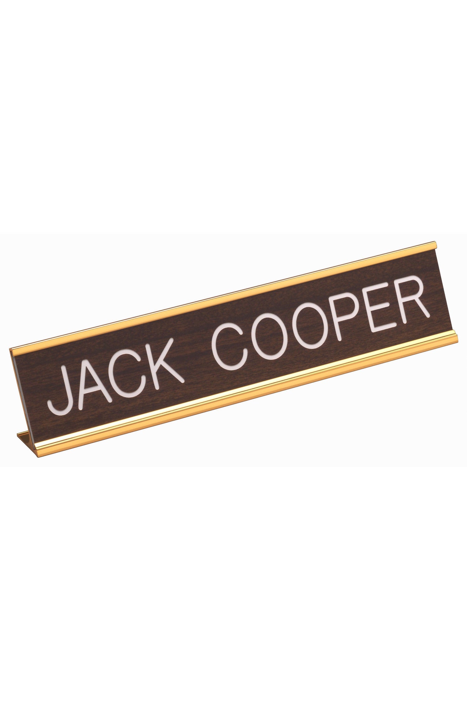 Desk Nameplates -Church Life-Flynn MFG-Gold-Walnut w/ white letters-2" x 10"-Michigan Church Supply