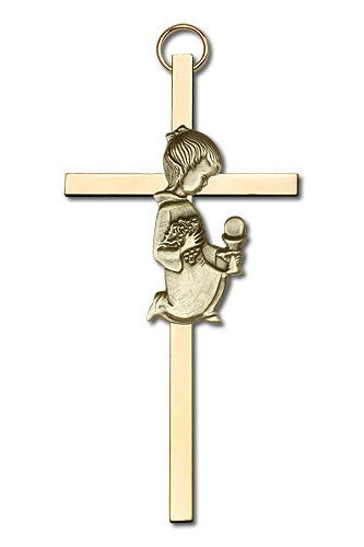 Engravable Communion Girl Cross Brass - FN4420GG-Inspirational Gifts-Bliss Mfg-Yes-Michigan Church Supply