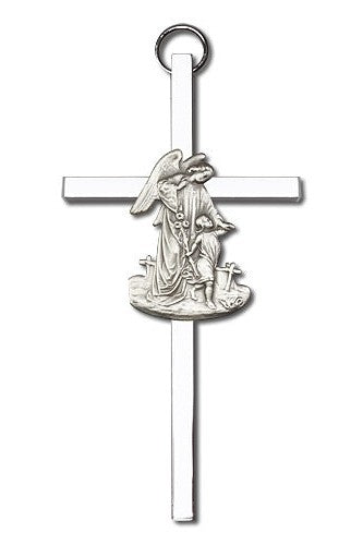 Engravable Guardian Angel Two-tone Silver Cross - FN4825S/S-Inspirational Gifts-Bliss Mfg-Yes-Michigan Church Supply